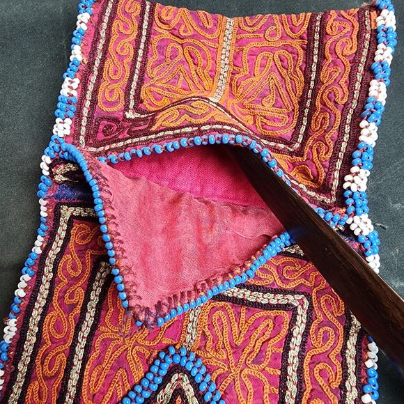 Kuchi Embroidered Pouch Wallet Central Asian Handmade Beaded Pink Orange - Picture 5 of 9